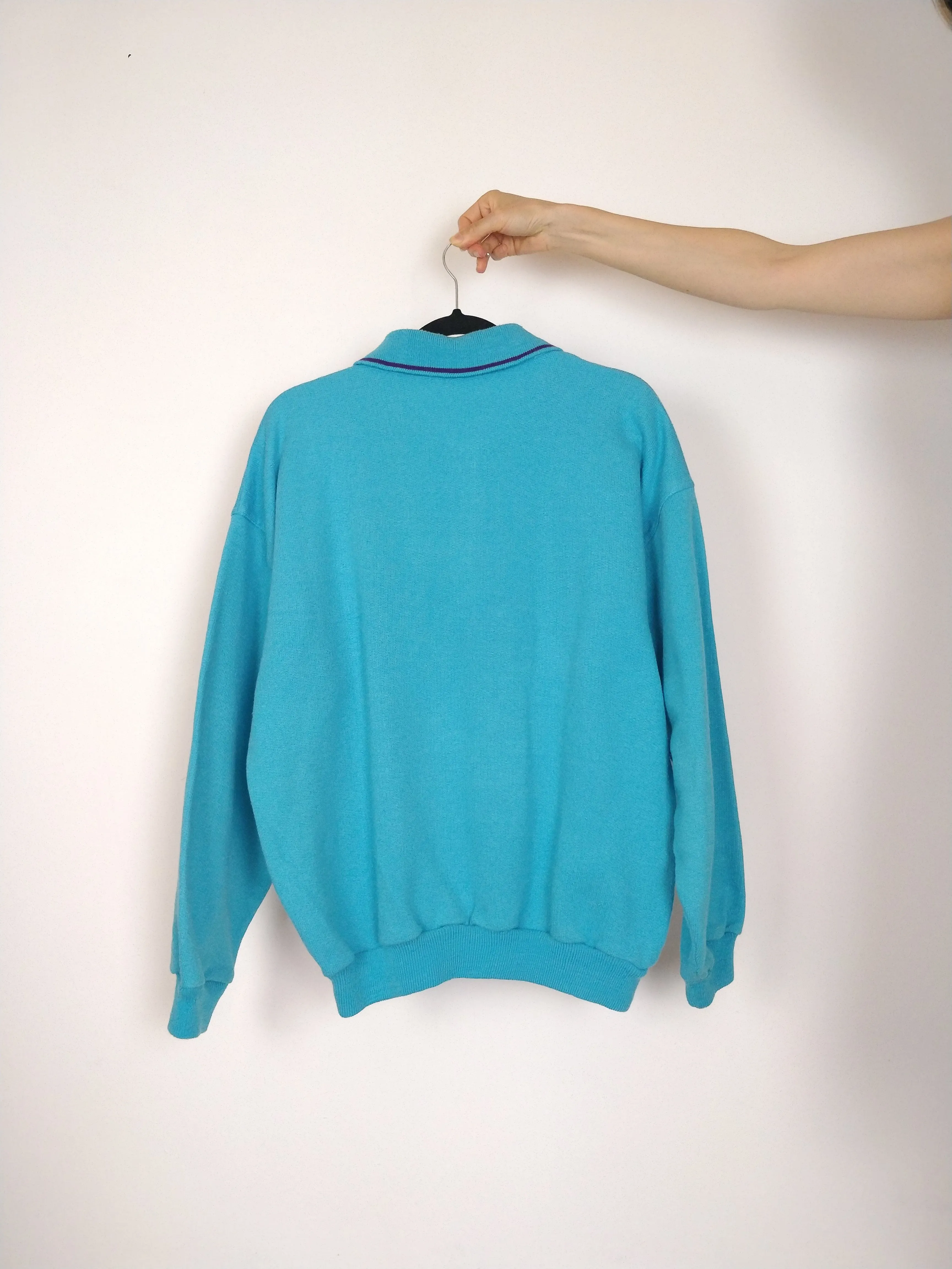 The Sky Sweatshirt | Vintage polo collar bright blue sweatshirt embroidery first sweater pullover M-L