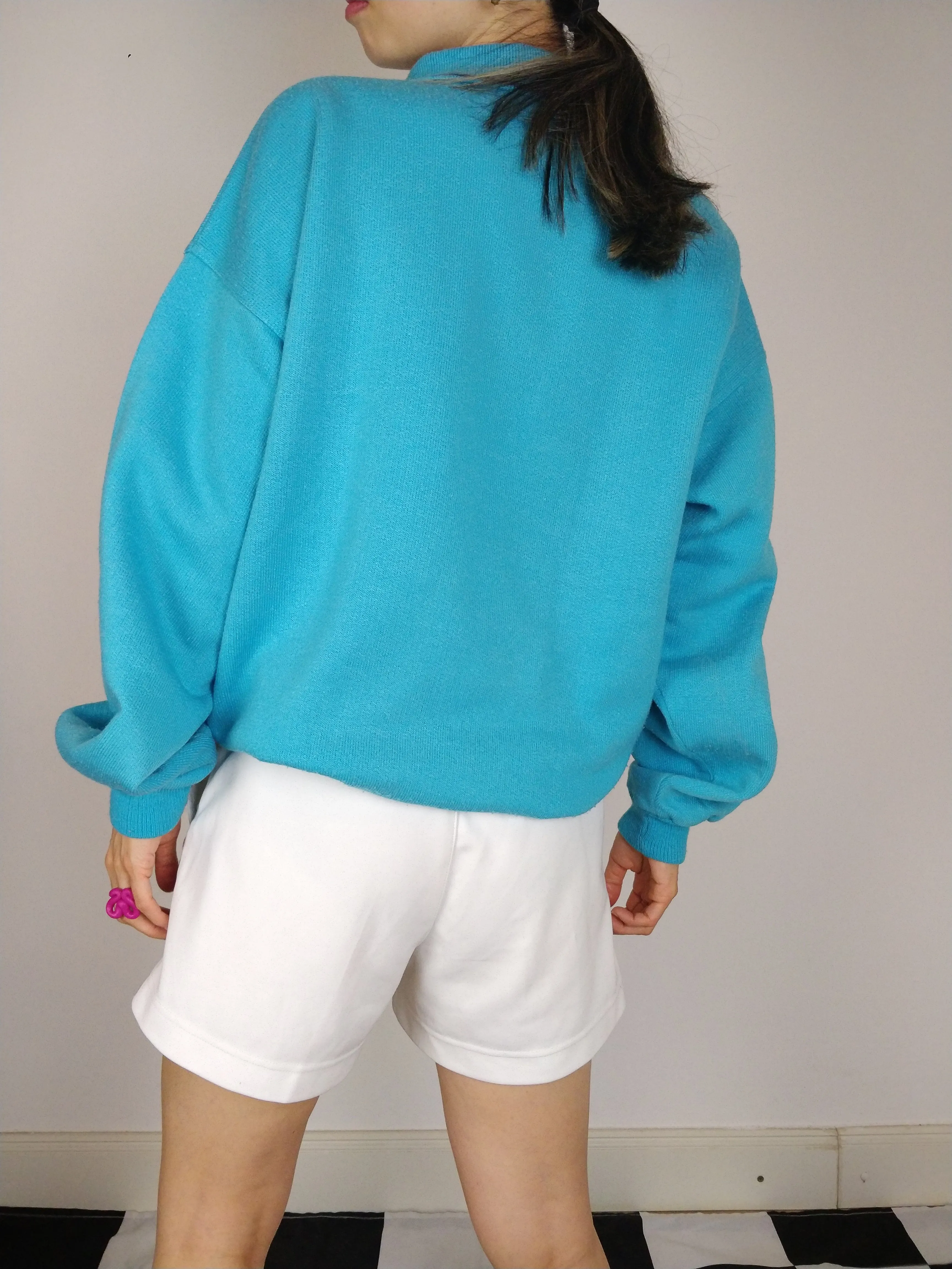 The Sky Sweatshirt | Vintage polo collar bright blue sweatshirt embroidery first sweater pullover M-L