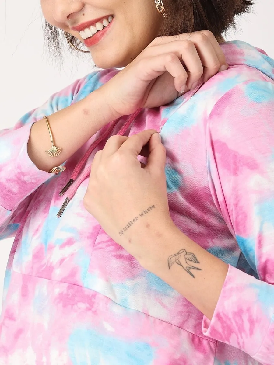 Tie & Dye Maternity Hoodie Dress with Nursing