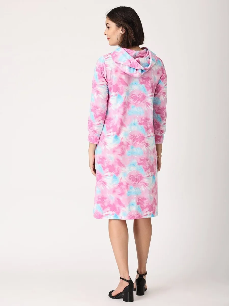 Tie & Dye Maternity Hoodie Dress with Nursing