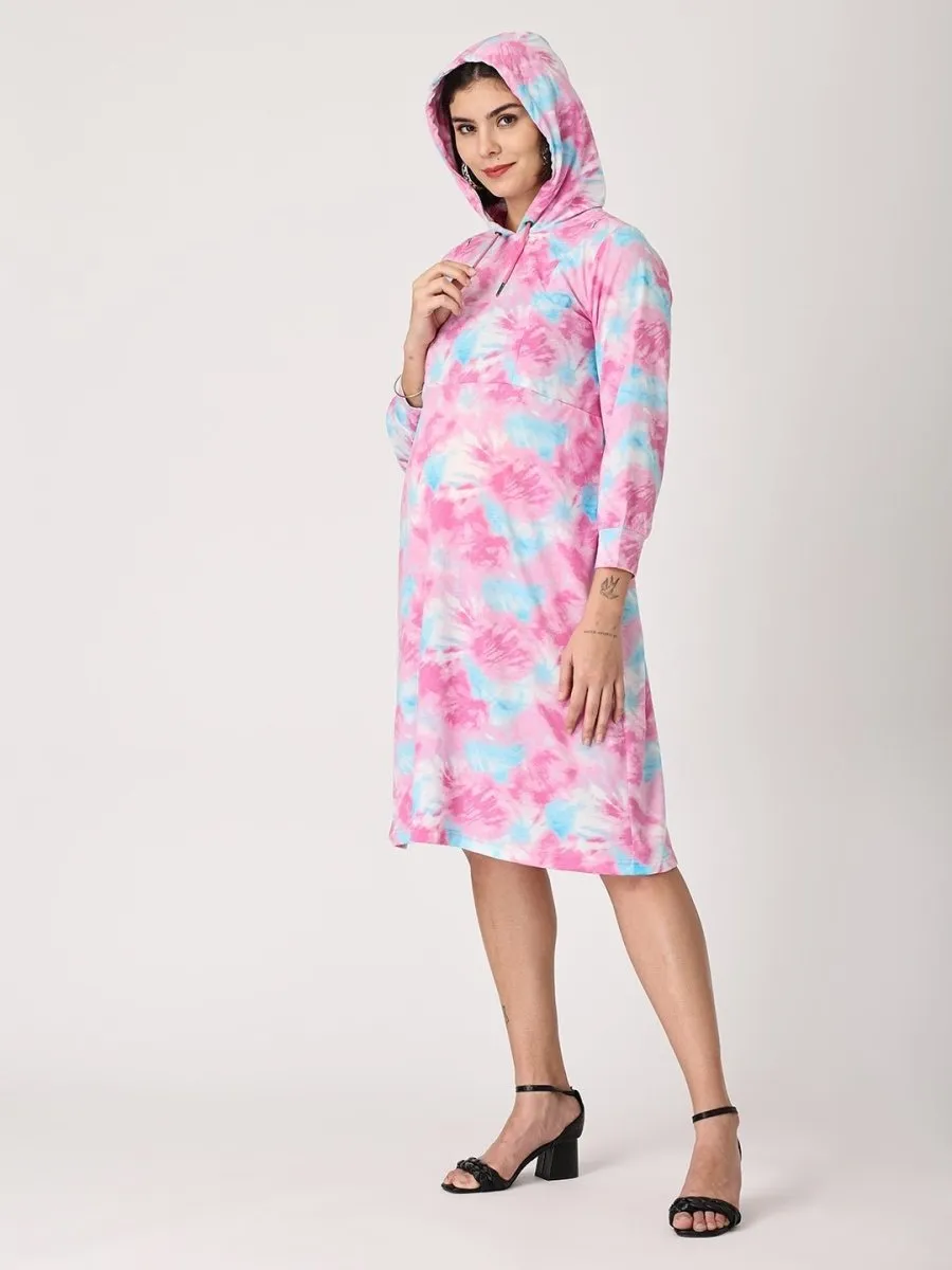 Tie & Dye Maternity Hoodie Dress with Nursing
