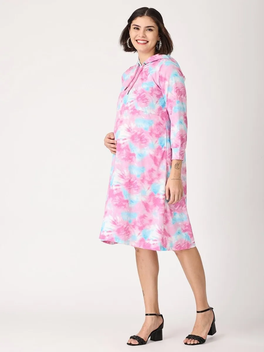 Tie & Dye Maternity Hoodie Dress with Nursing