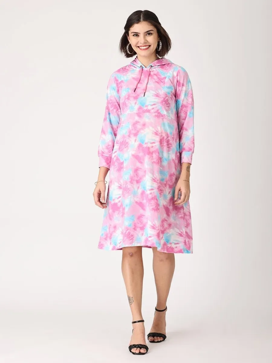 Tie & Dye Maternity Hoodie Dress with Nursing