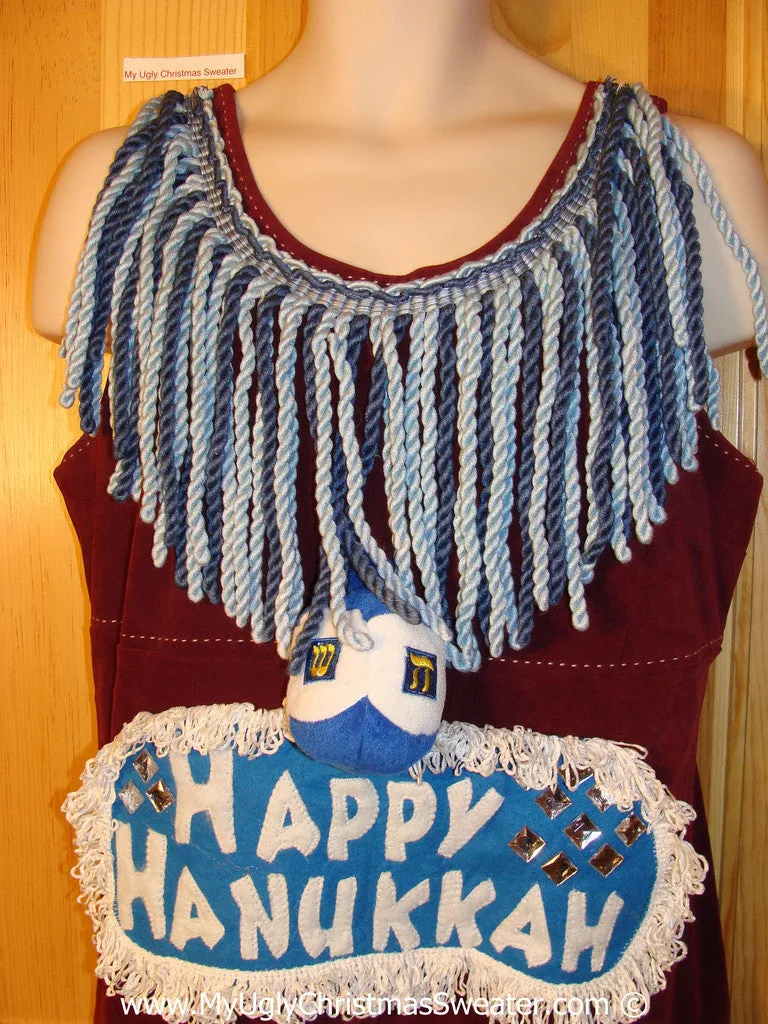 Ugly Christmas Sweater Party Hanukkah Tacky Dress with Dreidel (d89)
