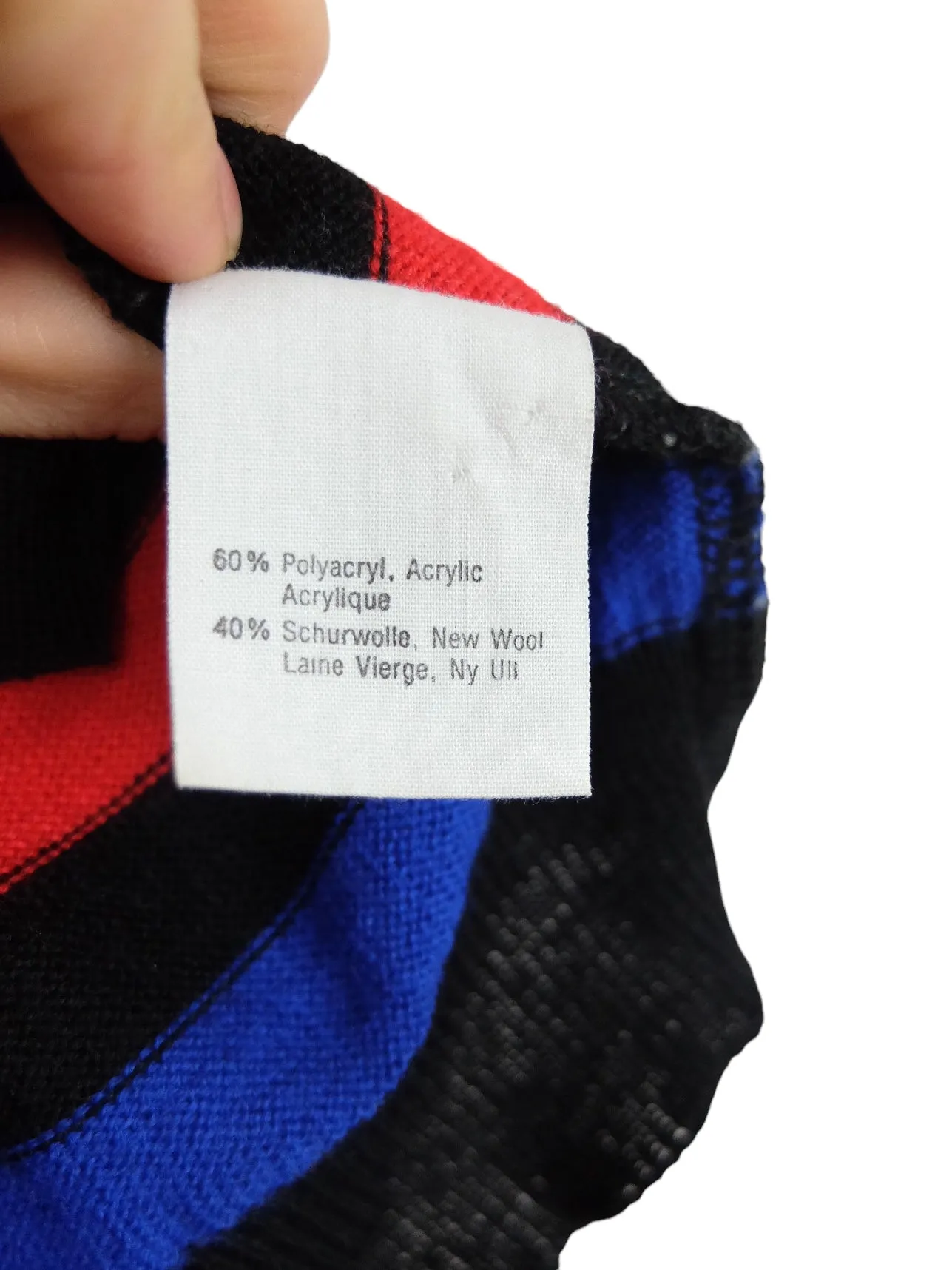 Vintage 80s Wool Blend Boho Mod Preppy Funky Abstract Striped Wool Blend Black & Primary Multicoloured Long Sleeve 1/4 Button Up Collared Polo Thin Sweater | Women’s Size M-L | Men’s Size S-M