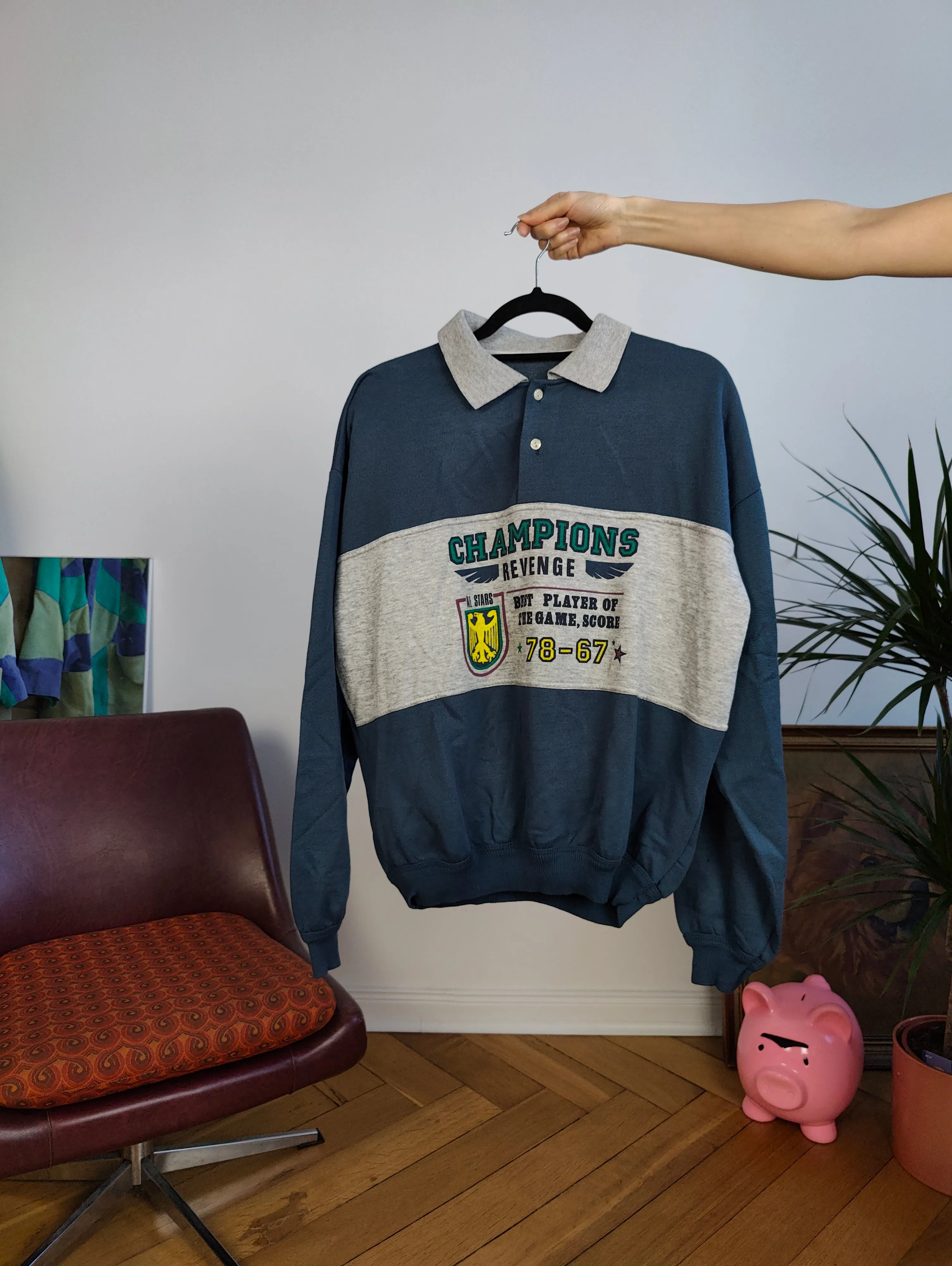 Vintage 90s Champions college sweatshirt sweater pullover jumper university sport polo blue grey women unisex men L
