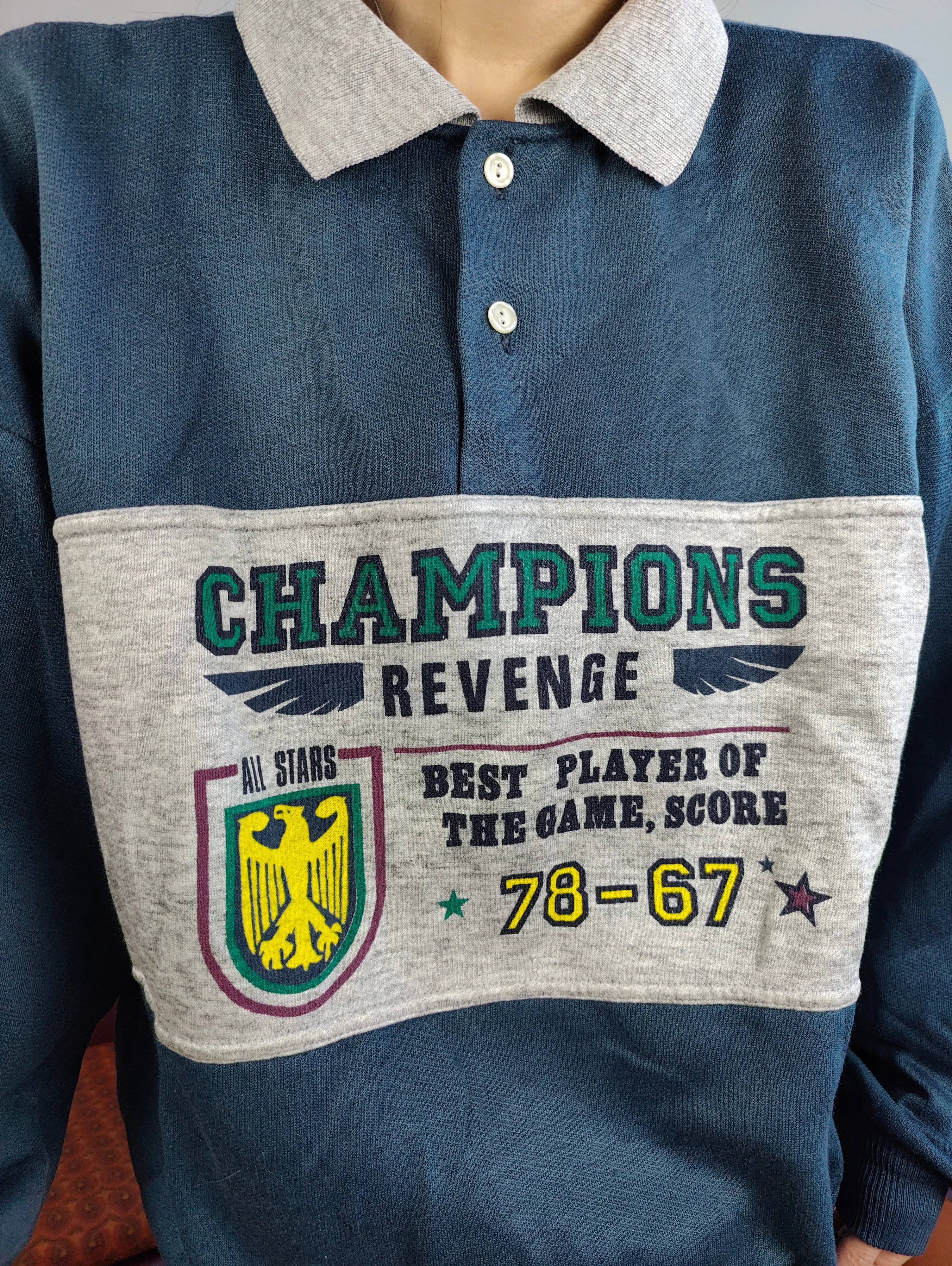 Vintage 90s Champions college sweatshirt sweater pullover jumper university sport polo blue grey women unisex men L