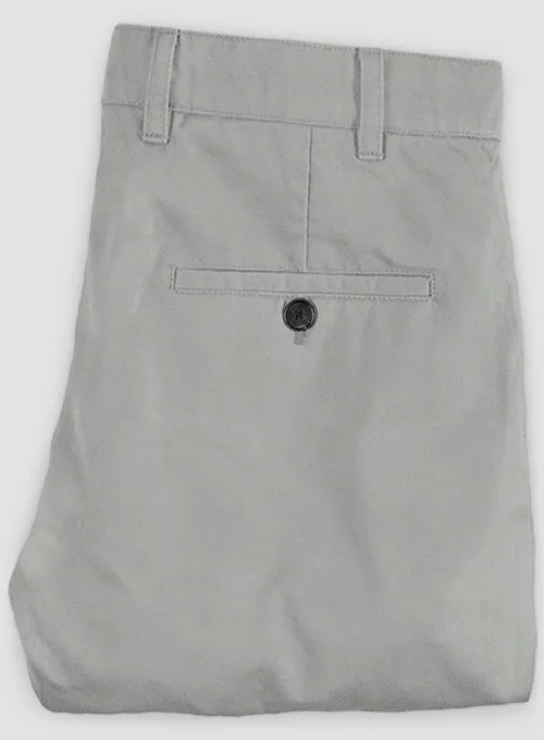 Washed Light Gray Feather Cotton Canvas Stretch Chino Pants