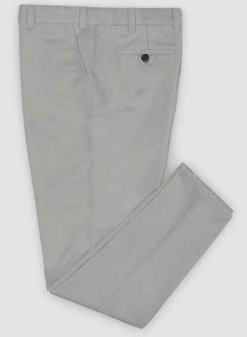 Washed Light Gray Feather Cotton Canvas Stretch Chino Pants