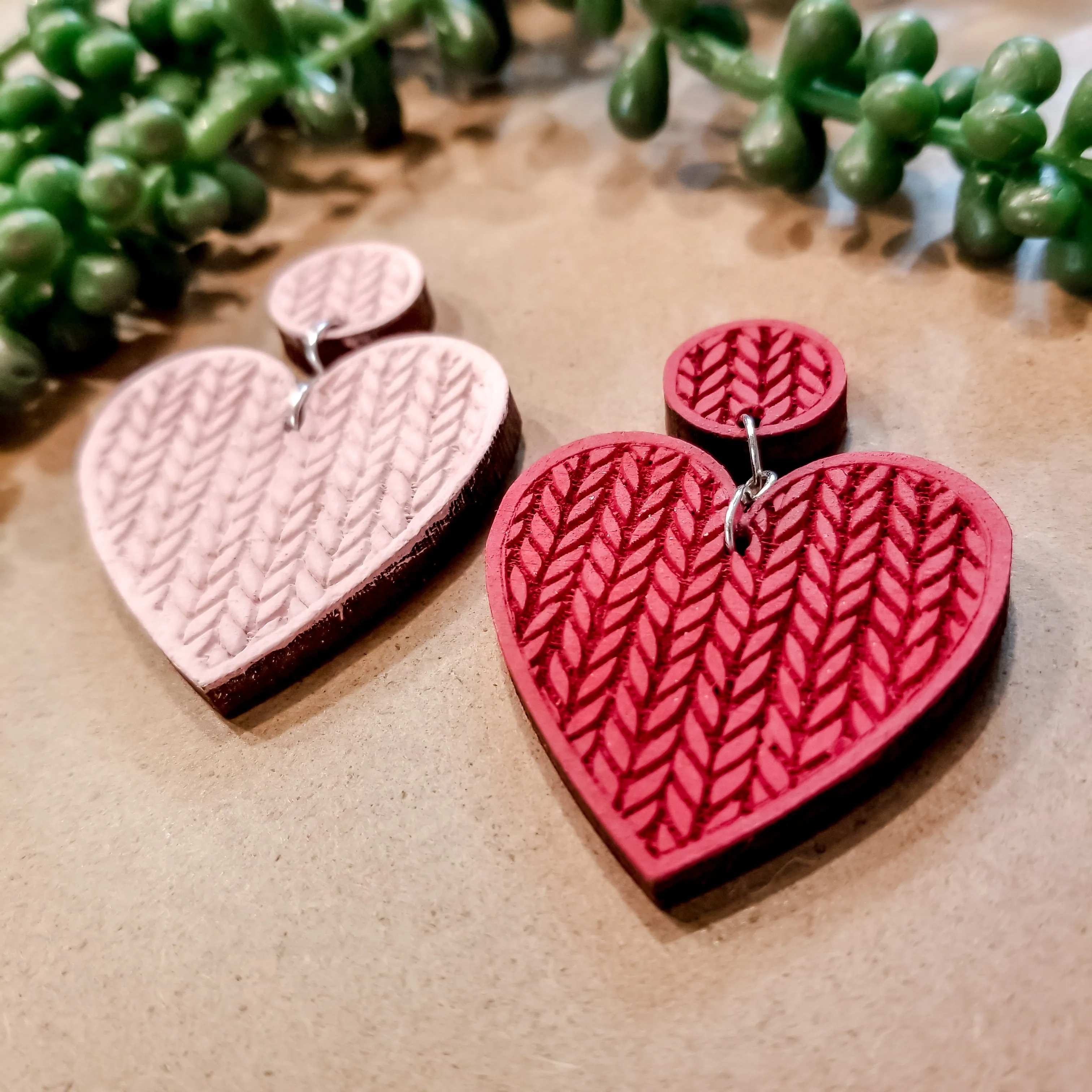 Wooden Heart Sweater Earrings