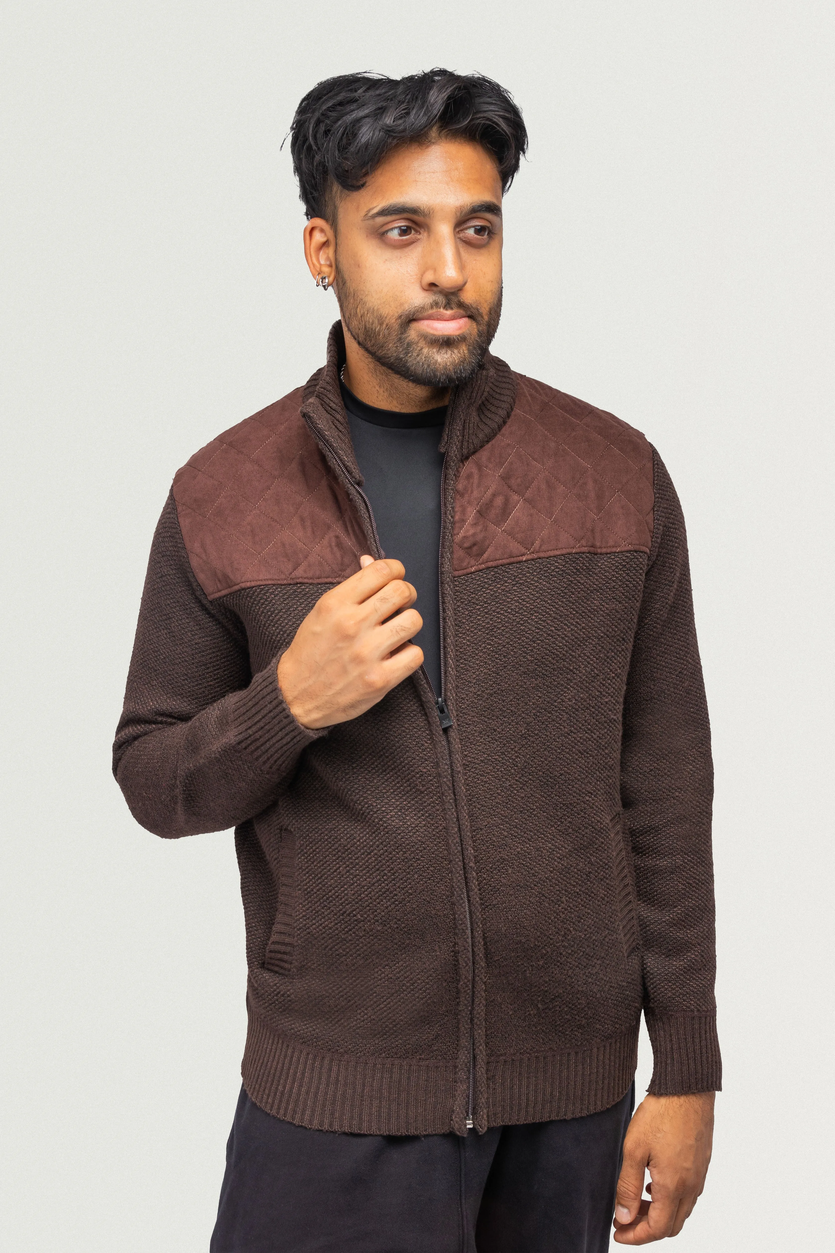X RAY Men's Zip Up Jacket with Suede Peicing & Lining
