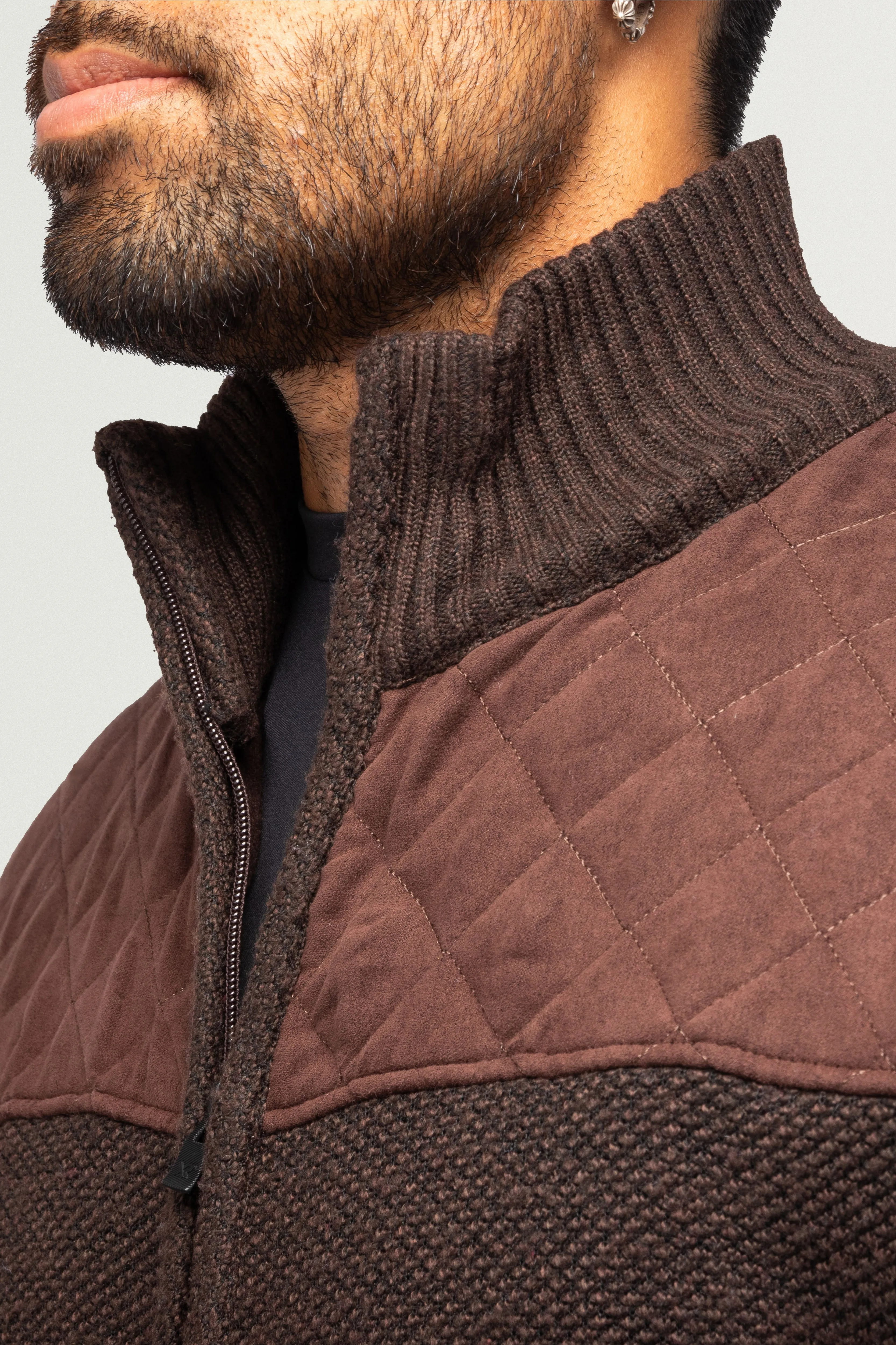 X RAY Men's Zip Up Jacket with Suede Peicing & Lining