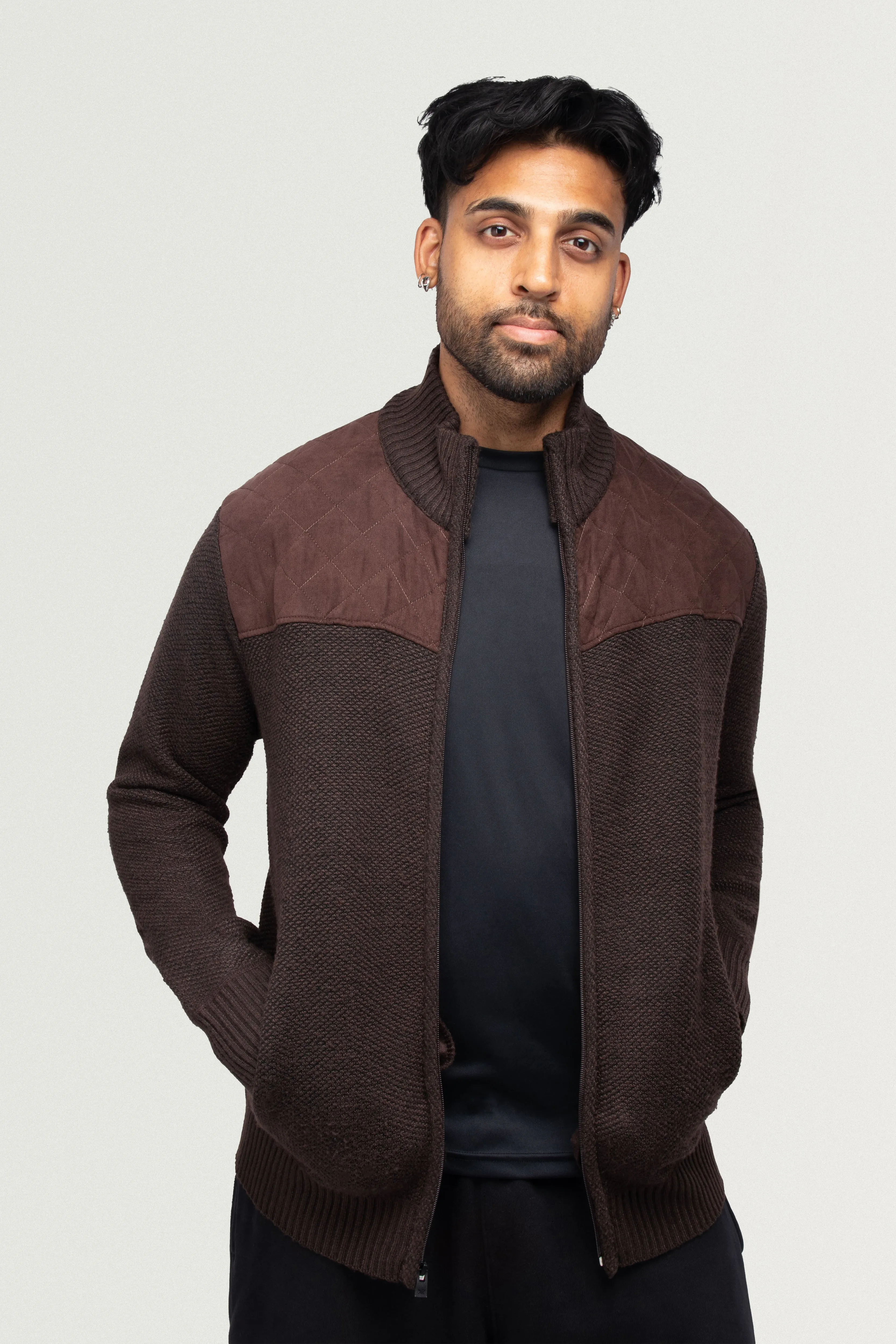 X RAY Men's Zip Up Jacket with Suede Peicing & Lining