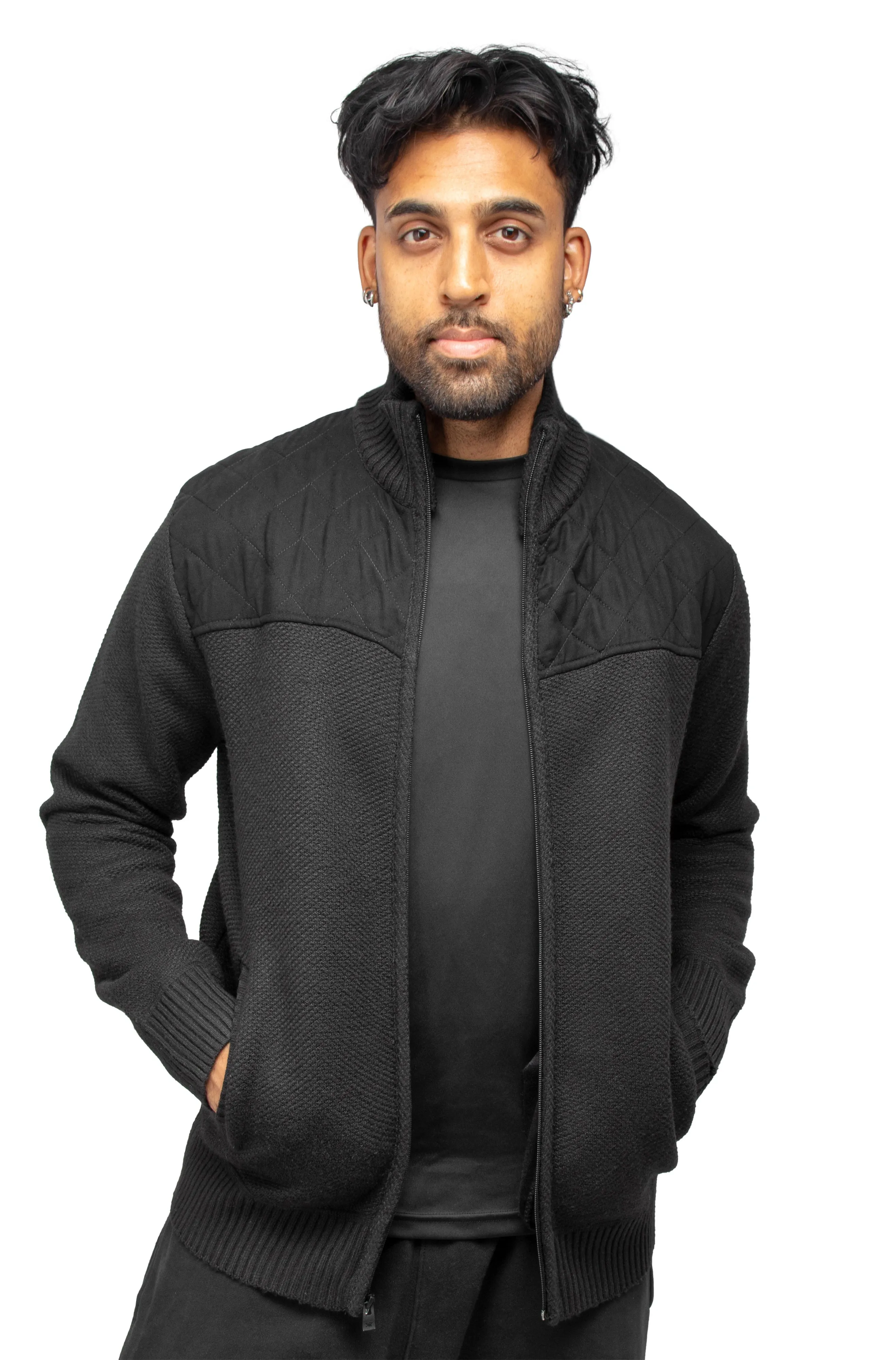 X RAY Men's Zip Up Jacket with Suede Peicing & Lining